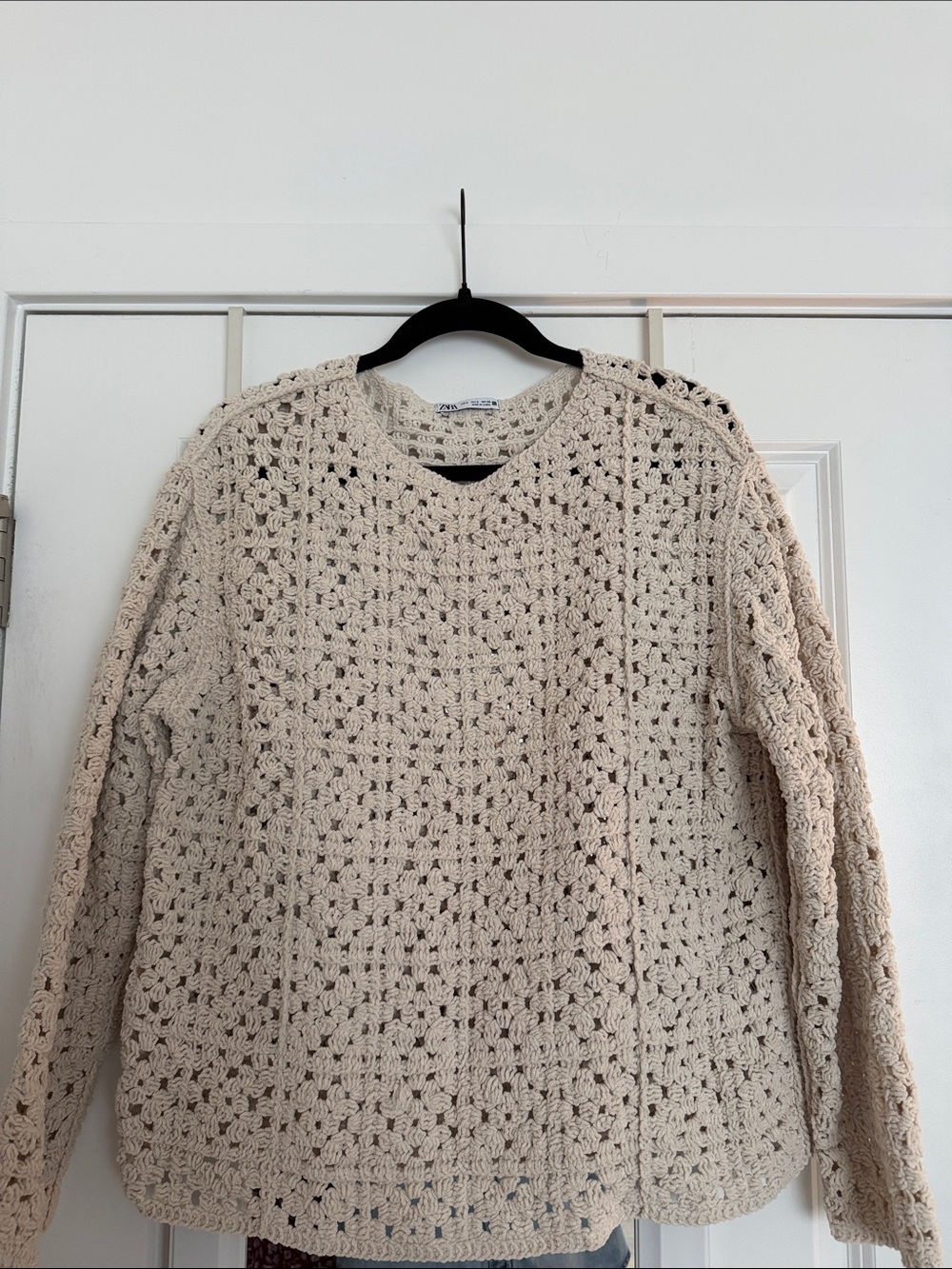 Zara Cream Crochet Crewneck Sweater